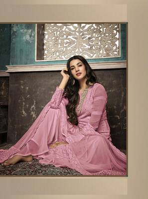 Dark-hot-pink embroidered georgette salwar 2