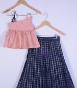 Girl Pink Blouse And Blue Lahenga For Kids
