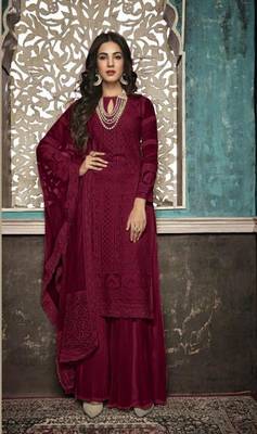 Maroon embroidered georgette salwar 1
