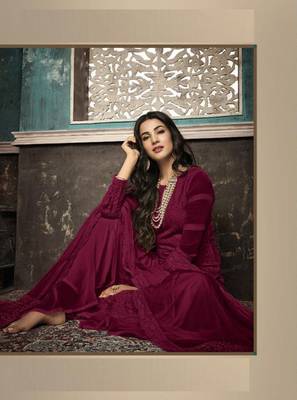 Maroon embroidered georgette salwar 2