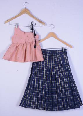Girl Pink Blouse And Blue Lahenga For Kids 2