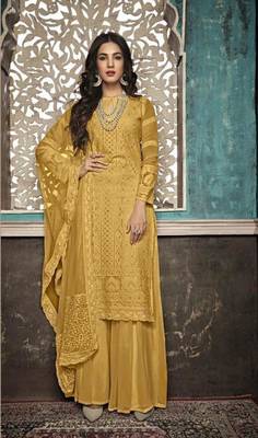 Yellow embroidered georgette salwar 1
