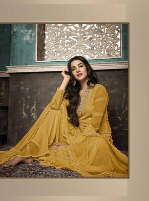 Yellow embroidered georgette salwar 2