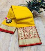 Women'S Designer Yellow Banarasi Kanjivaram Saree With Designer Blouse