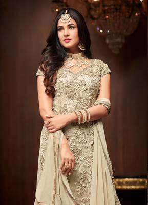 Cream moti net salwar 2