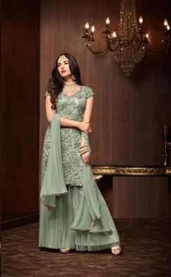 Green moti net salwar 1