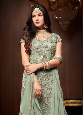 Green moti net salwar 2