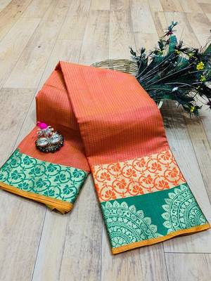 Women'S Designer Peach Banarasi Kanjivaram Saree With Designer Blouse 1