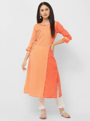 Orange embroidered cotton ethnic-kurtis 1