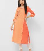 Orange embroidered cotton ethnic-kurtis