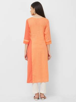 Orange embroidered cotton ethnic-kurtis 2