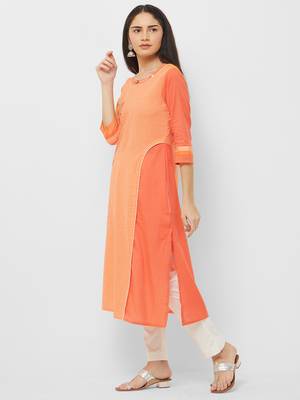 Orange embroidered cotton ethnic-kurtis 3