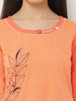Orange embroidered cotton ethnic-kurtis 5