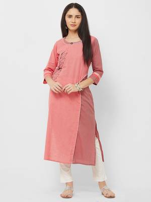 Pink embroidered cotton ethnic-kurtis 1