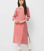Pink embroidered cotton ethnic-kurtis