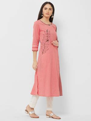 Pink embroidered cotton ethnic-kurtis 3