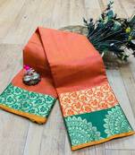 Women'S Designer Peach Banarasi Kanjivaram Saree With Designer Blouse