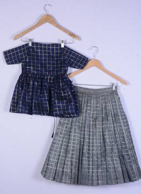 Girl Blue With Grey Brocade Lahenga Choli 1
