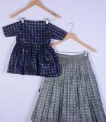 Girl Blue With Grey Brocade Lahenga Choli