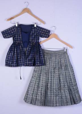 Girl Blue With Grey Brocade Lahenga Choli 2
