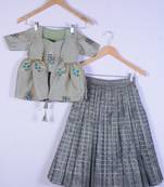 Girl Brocade Sea Green With Grey Colour  Lahenga Choli