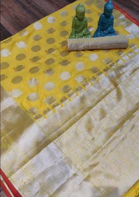 Women'S Designer Yellow Banarasi Kanjivaram Saree With Designer Blouse 1