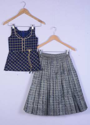 Girl Blue With Grey Lahenga Choli Set 1