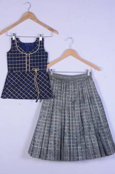 Girl Blue With Grey Lahenga Choli Set