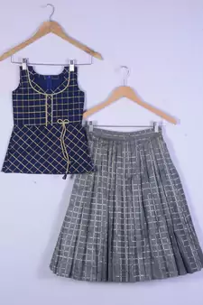 Girl Blue With Grey Lahenga Choli Set