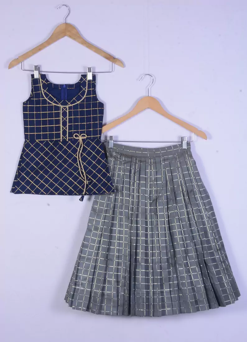 Girl Blue With Grey Lahenga Choli Set