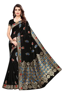 Black woven banarasi silk saree with blouse 1