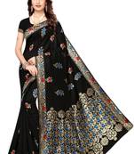 Black woven banarasi silk saree with blouse
