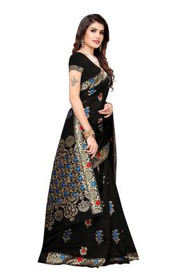 Black woven banarasi silk saree with blouse 2