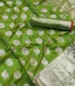 Women'S Designer Green Banarasi Kanjivaram Saree With Designer Blouse
