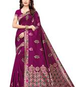 Magenta woven banarasi silk saree with blouse