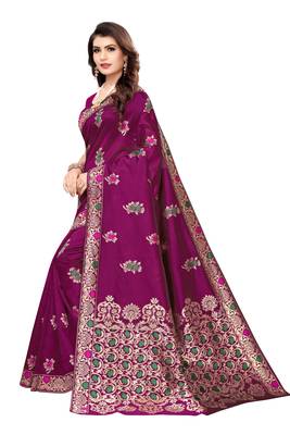 Magenta woven banarasi silk saree with blouse 2