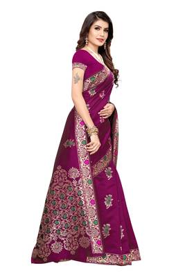 Magenta woven banarasi silk saree with blouse 3