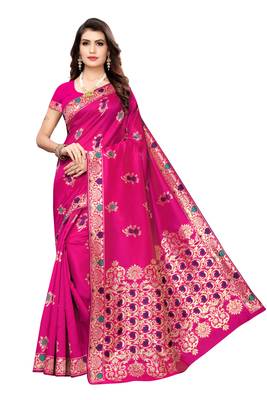 Pink woven banarasi silk saree with blouse 1