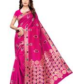 Pink woven banarasi silk saree with blouse