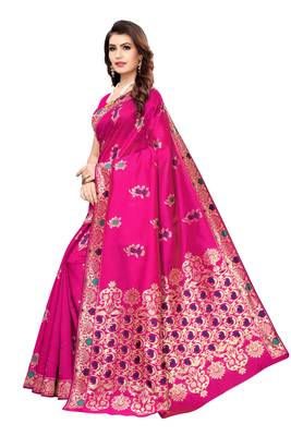 Pink woven banarasi silk saree with blouse 2