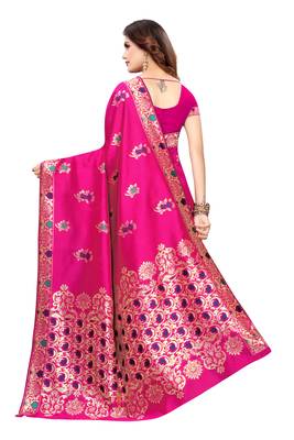 Pink woven banarasi silk saree with blouse 4