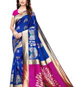 Blue woven banarasi silk saree with blouse