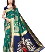 Dark green woven banarasi silk saree with blouse