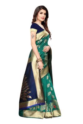 Dark green woven banarasi silk saree with blouse 3