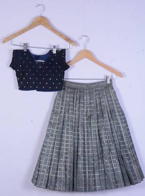 Girl Blue And Grey Lahenga Choli Set 1