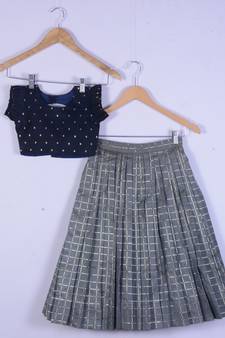 Girl Blue And Grey Lahenga Choli Set