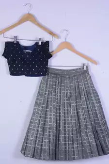 Girl Blue And Grey Lahenga Choli Set