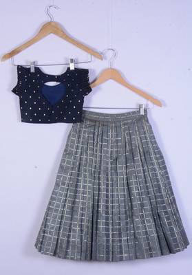 Girl Blue And Grey Lahenga Choli Set 2