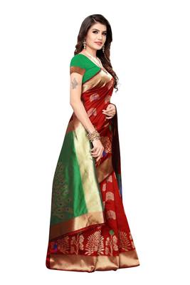Red woven banarasi silk saree with blouse 3