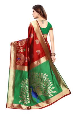 Red woven banarasi silk saree with blouse 4
